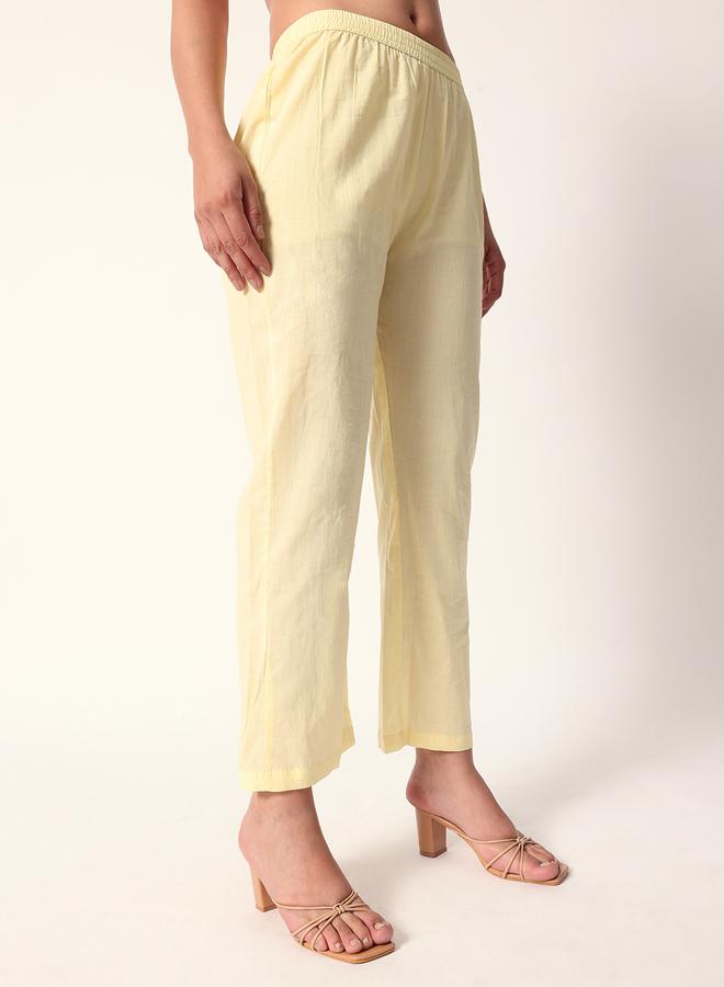 ISHIN Women's Yellow Cotton Textured Tunic Full Palazzo Regular Fit Kurta Set  - Image 3