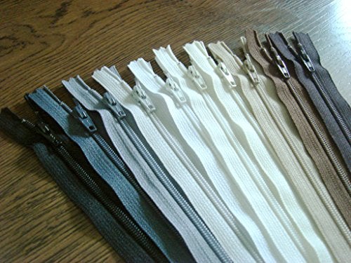 YKK 9 Inch Assorted Neutral Colors YKK Zippers Number 3 Nylon Coil Set of 10 Pieces - Image 3