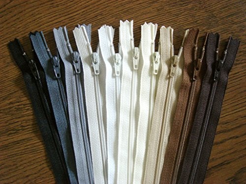 YKK 9 Inch Assorted Neutral Colors YKK Zippers Number 3 Nylon Coil Set of 10 Pieces - Image 2