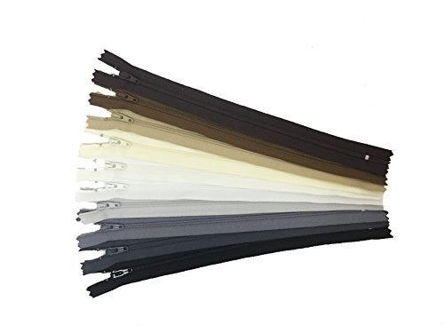 YKK 9 Inch Assorted Neutral Colors YKK Zippers Number 3 Nylon Coil Set of 10 Pieces - Image 5