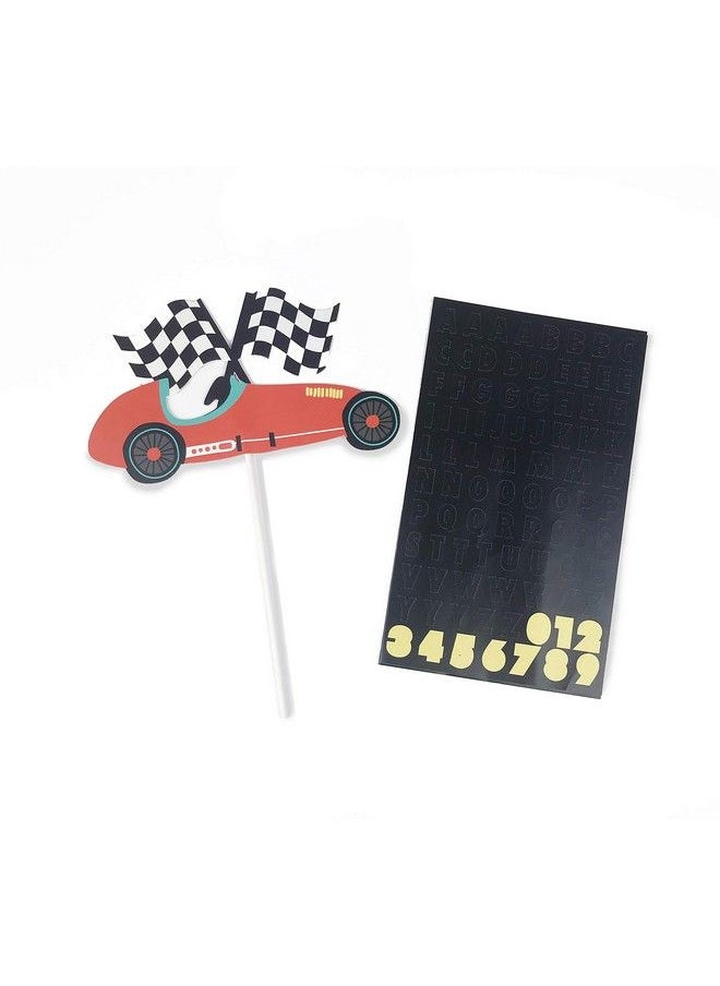 Merrilulu - Vintage Race Car Custom Name Cake Topper ; Race Car Birthday Party Decorations ; Race Car Cupcake Topper ; Personalized Name Cake Topper ; Race Car Themed Party - Image 1