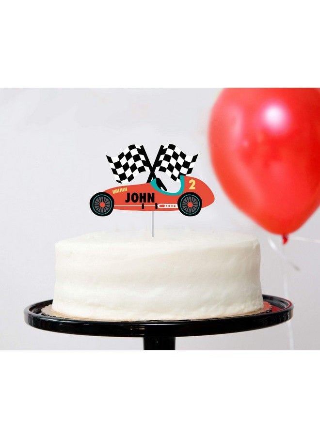 Merrilulu - Vintage Race Car Custom Name Cake Topper ; Race Car Birthday Party Decorations ; Race Car Cupcake Topper ; Personalized Name Cake Topper ; Race Car Themed Party - Image 1