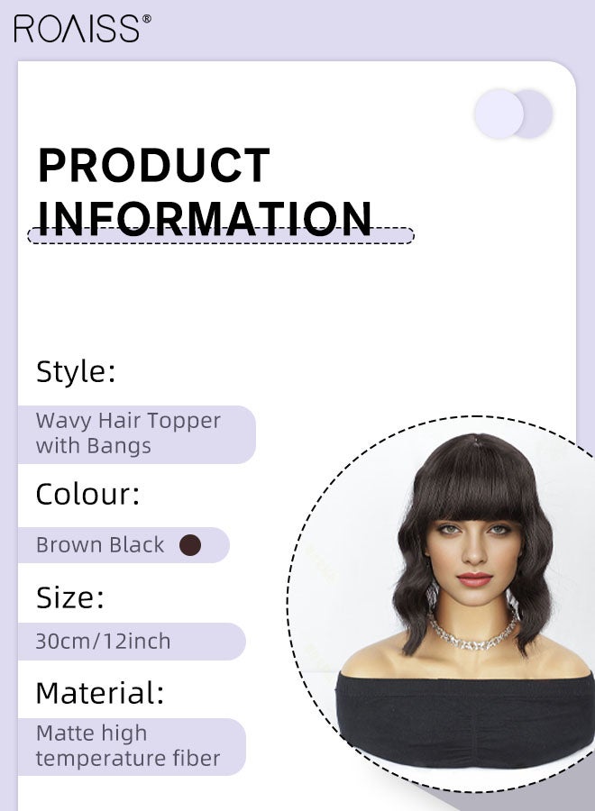 roaiss Fluffy Wavy Hair Topper with Bangs for Women, Clip in Wig for Women with Thinning Hair Hair Loss Cover Gray Hair, Black, 31cm (12 inches) - Image 3