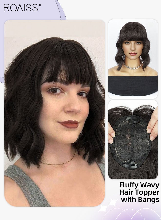 roaiss Fluffy Wavy Hair Topper with Bangs for Women, Clip in Wig for Women with Thinning Hair Hair Loss Cover Gray Hair, Black, 31cm (12 inches) - Image 1