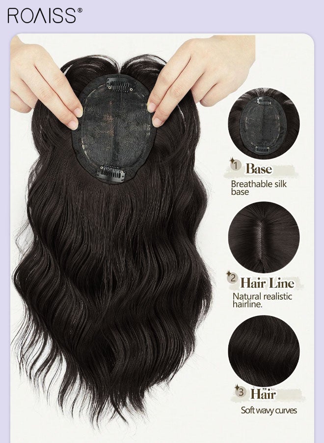 roaiss Fluffy Wavy Hair Topper with Bangs for Women, Clip in Wig for Women with Thinning Hair Hair Loss Cover Gray Hair, Black, 31cm (12 inches) - Image 4