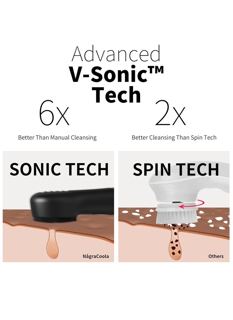 NågraCoola - Silicone Face Scrubber, NågraCoola CLIE 2.0 Facial Cleansing Brush, Rechargeable, Waterproof Face Scrub Brush for Cleansing, Exfoliating, Massaging, Electric Facial Exfoliator for Women & Men - Black - Image 1