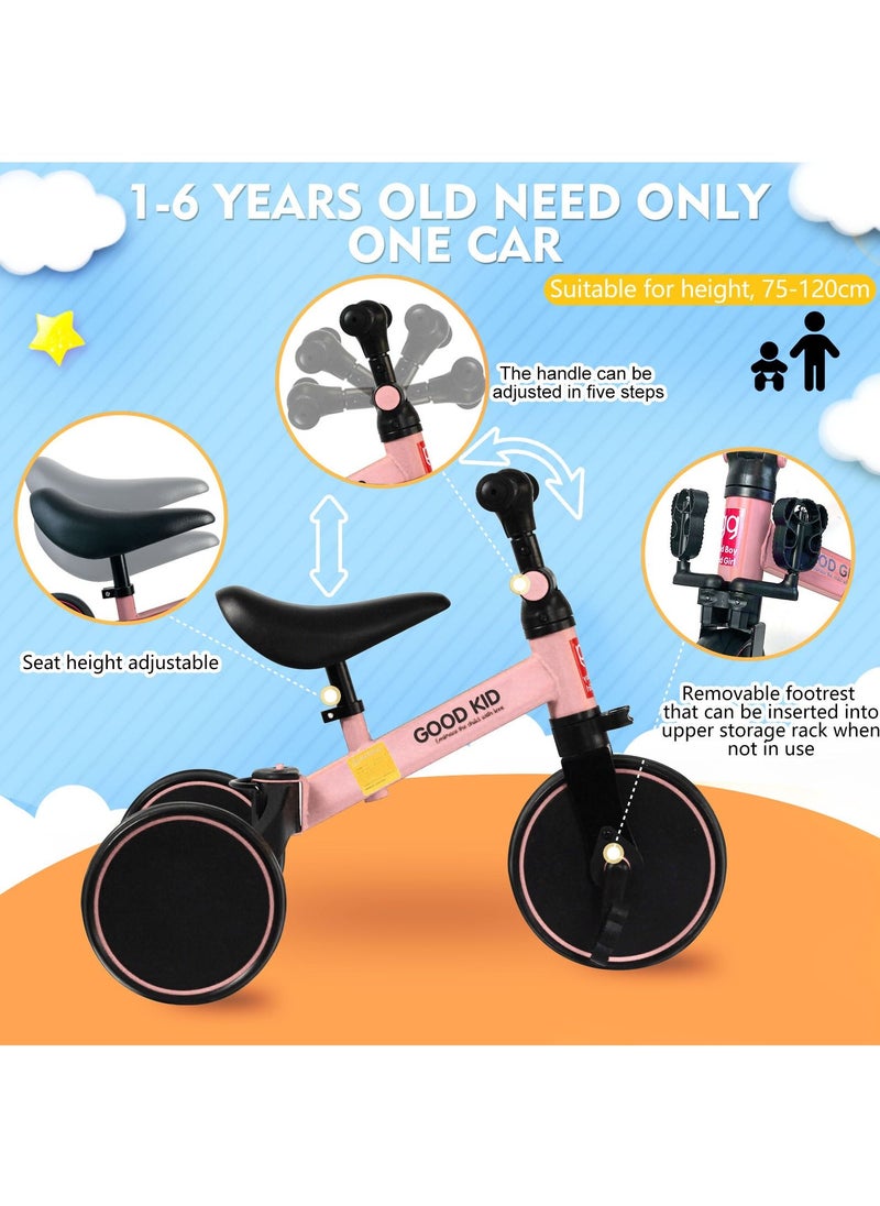 SKY-TOUCH 4 in 1 Kids Balance Bike Tricycles for 1.5-5-Year-Old Toddlers Trike with Adjustable Seat Indoor or Outdoor Boys and Girls Kids' First Birthday Gifts Pink  - Image 4