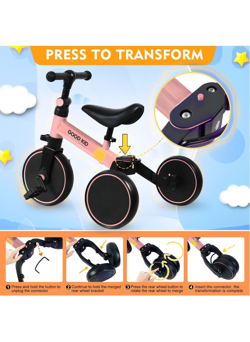 SKY-TOUCH 4 in 1 Kids Balance Bike Tricycles for 1.5-5-Year-Old Toddlers Trike with Adjustable Seat Indoor or Outdoor Boys and Girls Kids' First Birthday Gifts Pink  - Image 3
