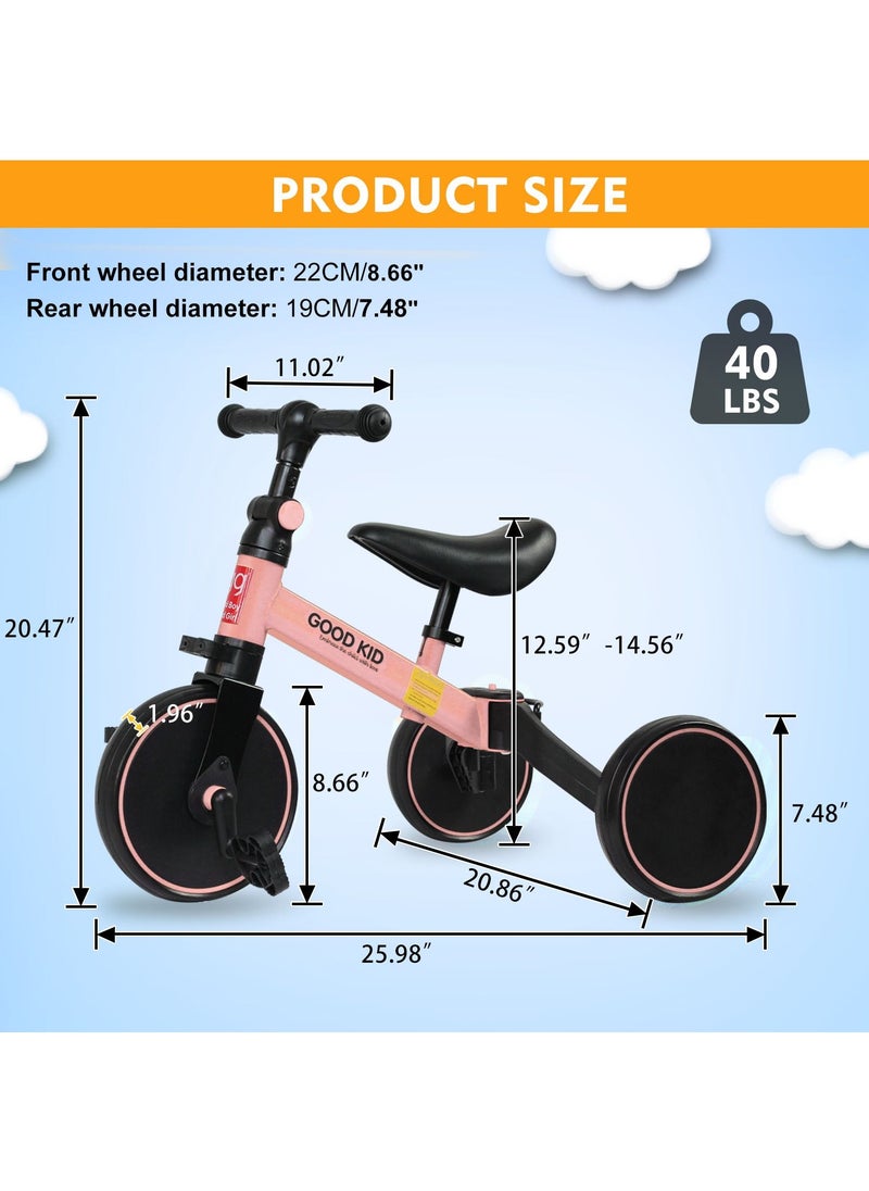 SKY-TOUCH 4 in 1 Kids Balance Bike Tricycles for 1.5-5-Year-Old Toddlers Trike with Adjustable Seat Indoor or Outdoor Boys and Girls Kids' First Birthday Gifts Pink  - Image 5
