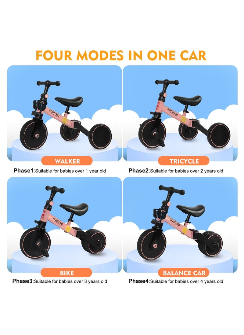 SKY-TOUCH 4 in 1 Kids Balance Bike Tricycles for 1.5-5-Year-Old Toddlers Trike with Adjustable Seat Indoor or Outdoor Boys and Girls Kids' First Birthday Gifts Pink  - Image 2