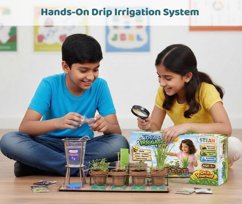 Funvention DIY Garden Drip Irrigation Kit for Kids | STEM Learning Botanical Activity Set | Grow Real Plants with Drip System | Eco-Friendly Science Experiment Kit with Seeds & Soil | Age 5+ - Image 2