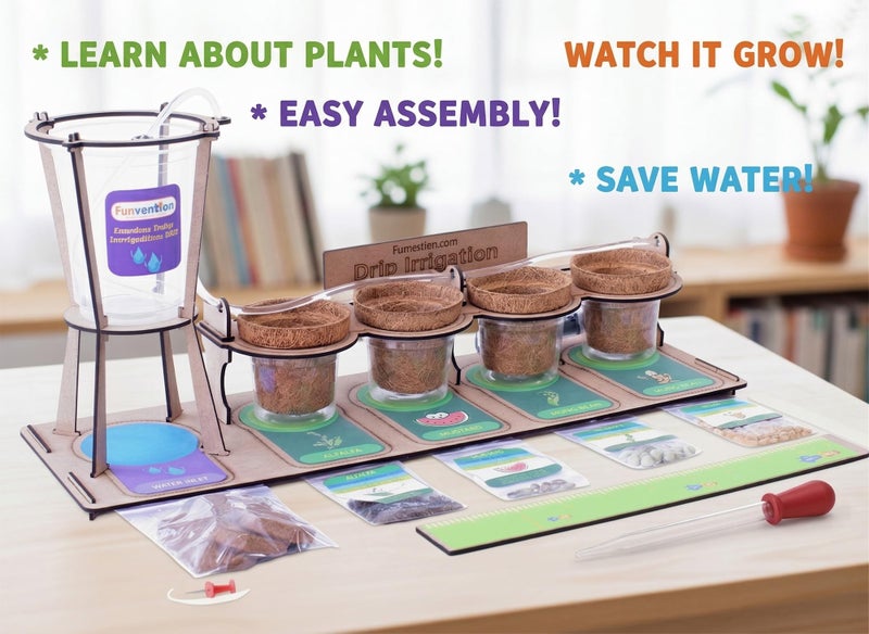 Funvention DIY Garden Drip Irrigation Kit for Kids | STEM Learning Botanical Activity Set | Grow Real Plants with Drip System | Eco-Friendly Science Experiment Kit with Seeds & Soil | Age 5+ - Image 5