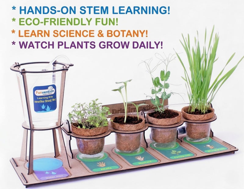 Funvention DIY Garden Drip Irrigation Kit for Kids | STEM Learning Botanical Activity Set | Grow Real Plants with Drip System | Eco-Friendly Science Experiment Kit with Seeds & Soil | Age 5+ - Image 3