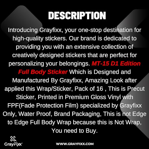 Grayfixx D1 Edition Full Body Sticker for MT 15 | MT 15 Full Body Graphics | Printed in Premium Vinyl with FPF(Fade Protection Film), Water Proof, Precut Sticker-Self-Adhesive - Image 4