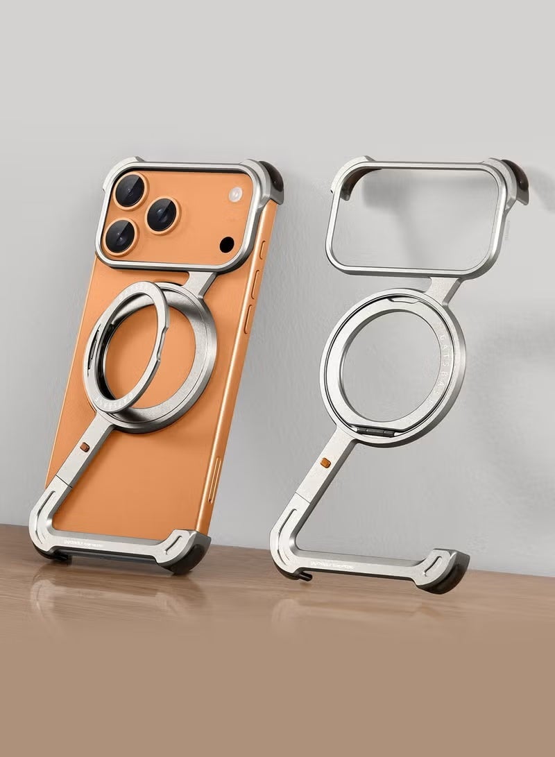 GENNEXT Minimalist Phone Cover for iPhone 17 Pro Max, 360° Rotation Kickstand Aluminum Metal Frameless Design Bumper Z Case, Protective Shock Grade Shell - Silver - Image 5