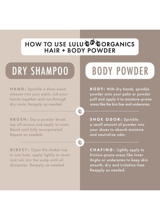 Lulu Organics - Non Aerosol Dry Shampoo Powder for Dark, Blonde and Oily Hair, All Natural Organic Hair and Body Powder, Paraben &Talc free No White Cast Synthetic Fragrance, Unscented - 4oz - Image 1