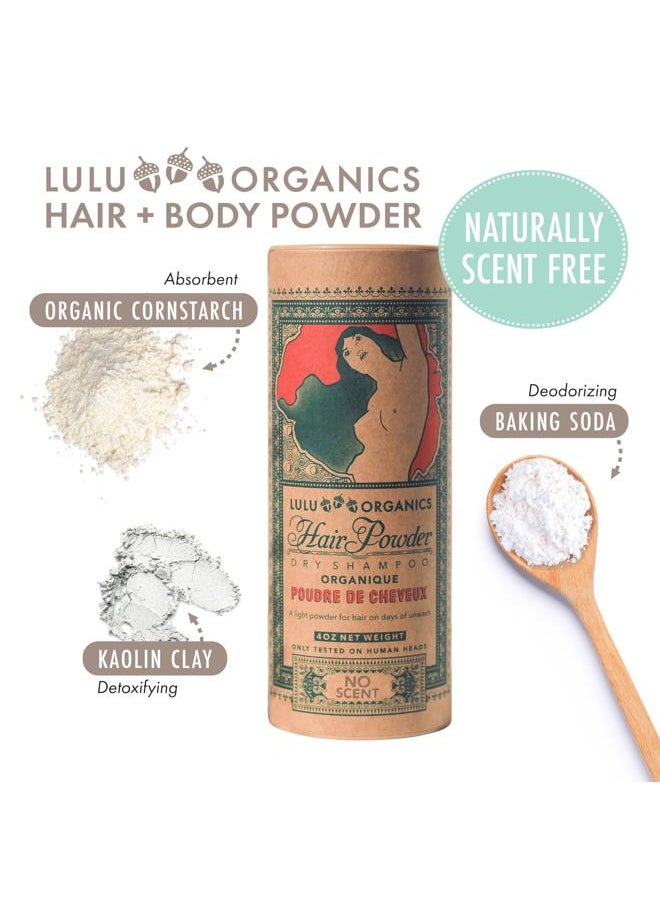 Lulu Organics - Non Aerosol Dry Shampoo Powder for Dark, Blonde and Oily Hair, All Natural Organic Hair and Body Powder, Paraben &Talc free No White Cast Synthetic Fragrance, Unscented - 4oz - Image 1