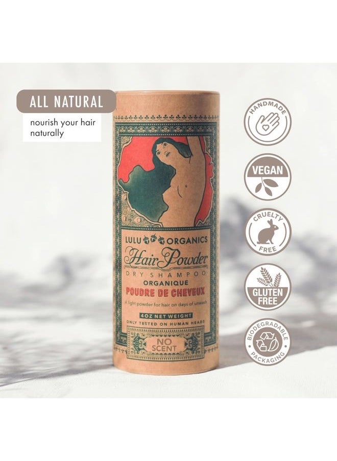 Lulu Organics - Non Aerosol Dry Shampoo Powder for Dark, Blonde and Oily Hair, All Natural Organic Hair and Body Powder, Paraben &Talc free No White Cast Synthetic Fragrance, Unscented - 4oz - Image 1