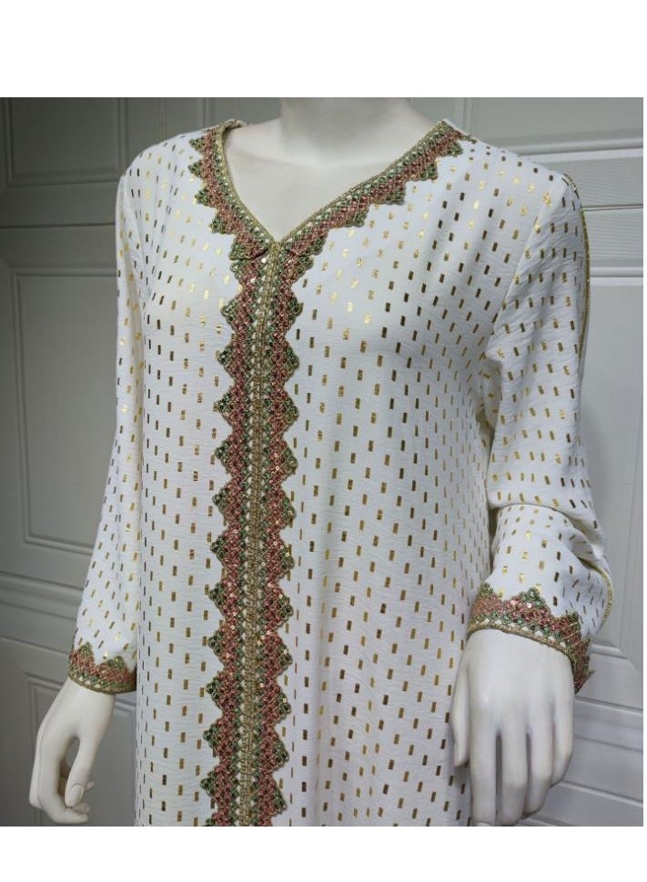 Elegant Muslim Long Sleeve Dress for Women, Islamic Arab Casual Robe, Abaya Kaftan Ramadan Festival Banquet Wedding Party Evening Dress Printed Fashion Clothes - Image 5