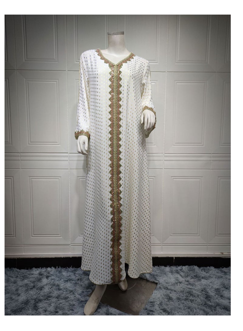 Elegant Muslim Long Sleeve Dress for Women, Islamic Arab Casual Robe, Abaya Kaftan Ramadan Festival Banquet Wedding Party Evening Dress Printed Fashion Clothes - Image 4