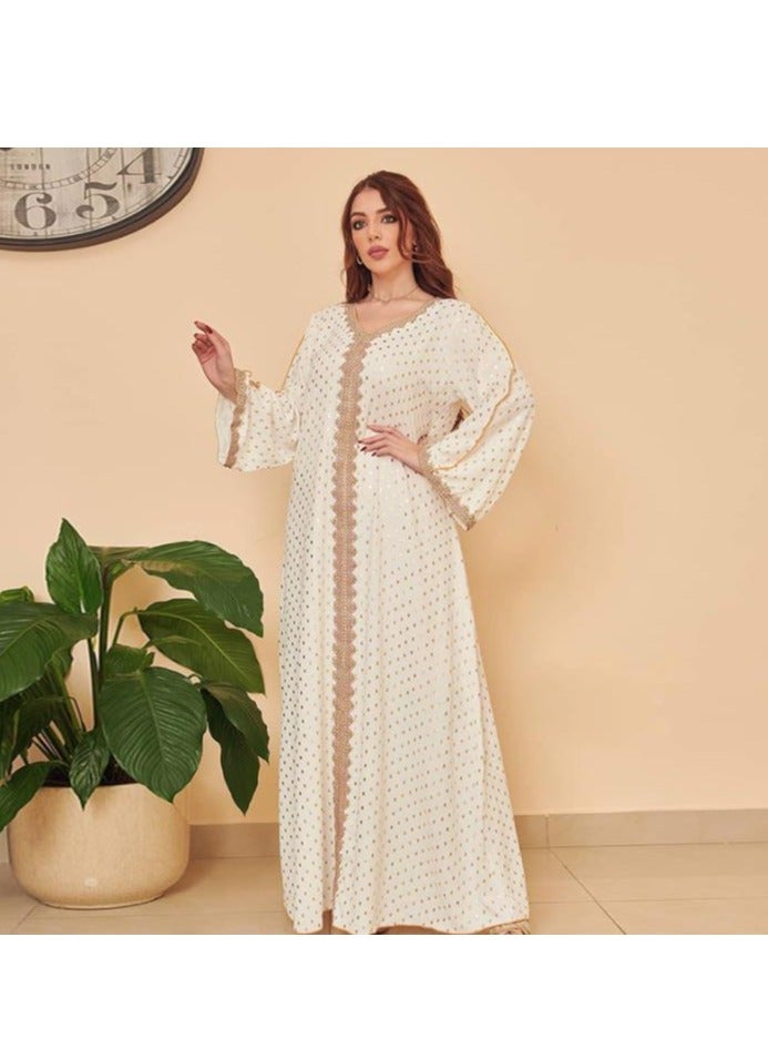 Elegant Muslim Long Sleeve Dress for Women, Islamic Arab Casual Robe, Abaya Kaftan Ramadan Festival Banquet Wedding Party Evening Dress Printed Fashion Clothes - Image 1