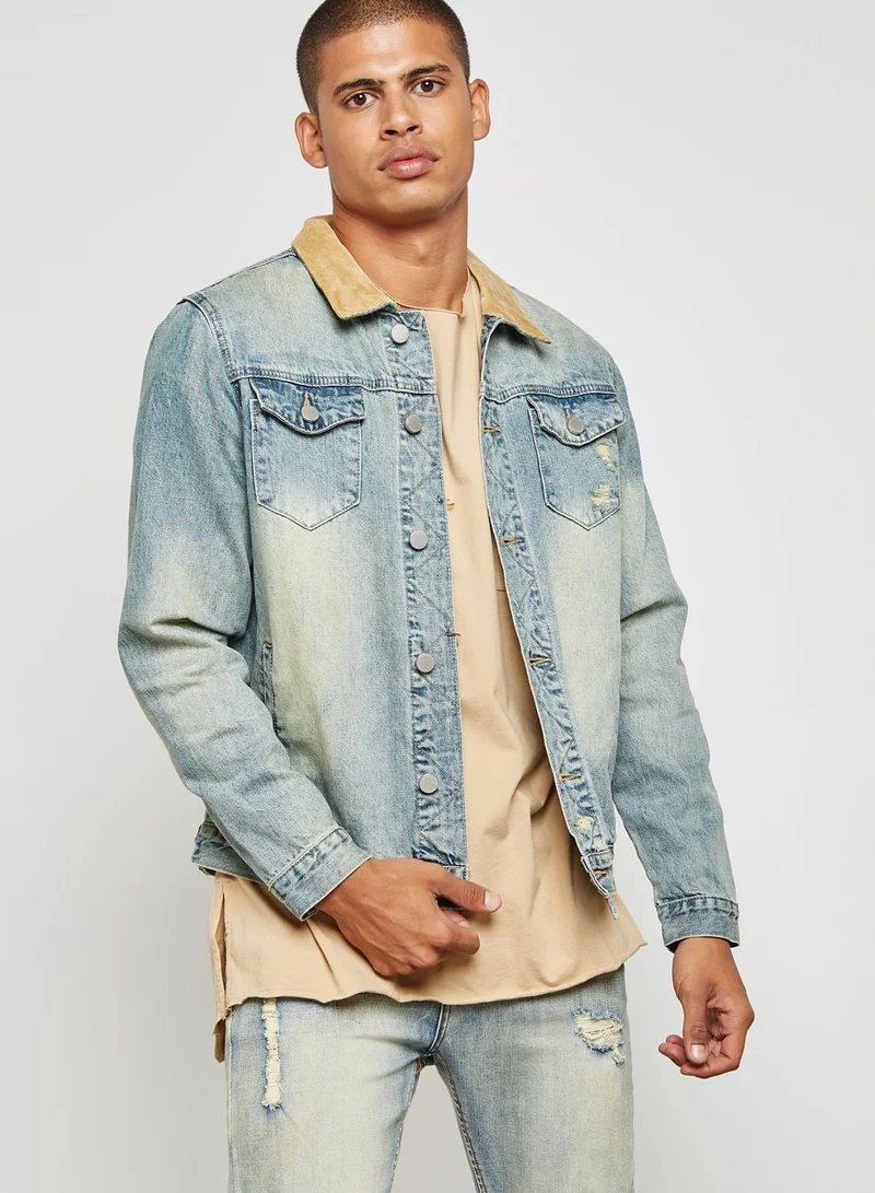 Profound Aesthetic Printed Floral Bird Denim Jacket