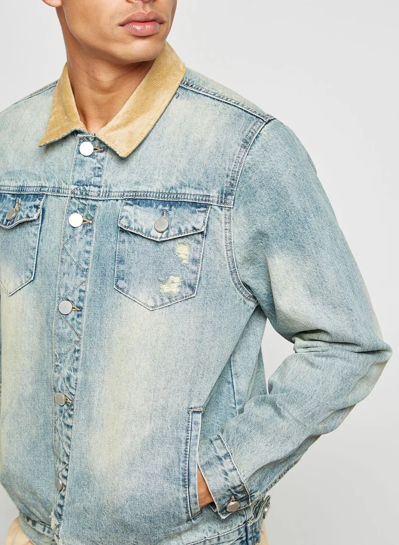 Profound Aesthetic Printed Floral Bird Denim Jacket