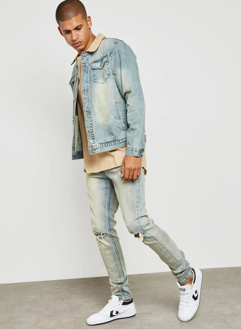 Profound Aesthetic Printed Floral Bird Denim Jacket
