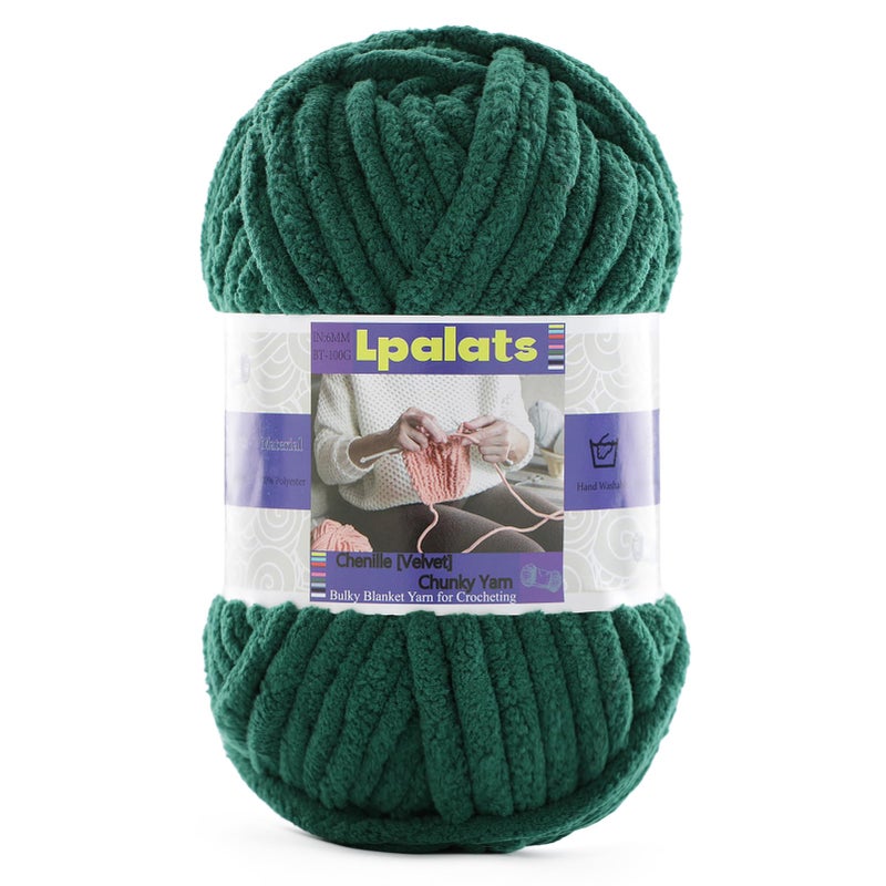 Lpalats Chunky Chenille Yarn for Crocheting - 1 Pack of 100g/3.5oz - #6 Super Bulky - Polyester - Baby Blanket Yarn for Crochet Amigurumi Blankets (1, Dark Green) - Image 1