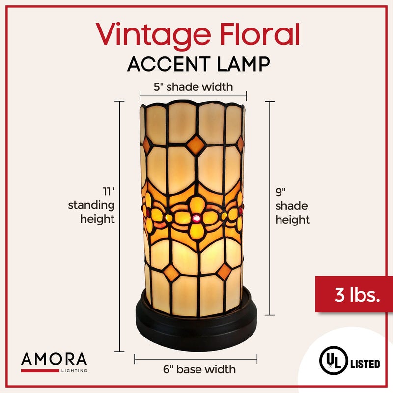 Amora Floral Decorative Desk Lamps - Tiffany Accent Lamp with Mosaic Lamp Shades - 11” Small Accent Table Lamps - Lamp Bedside Table - Image 3