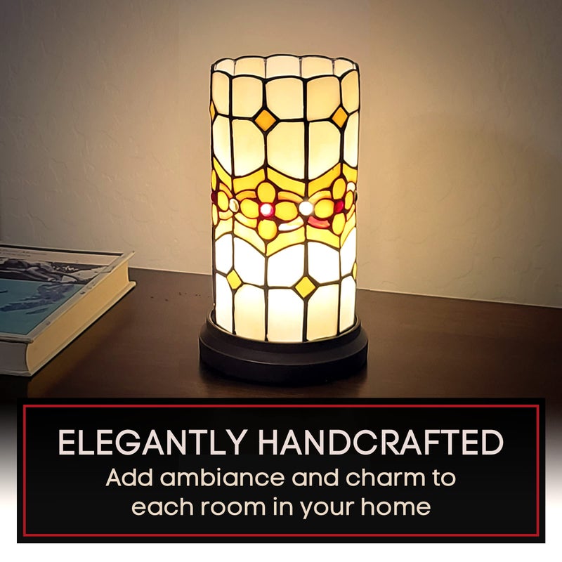 Amora Floral Decorative Desk Lamps - Tiffany Accent Lamp with Mosaic Lamp Shades - 11” Small Accent Table Lamps - Lamp Bedside Table - Image 5