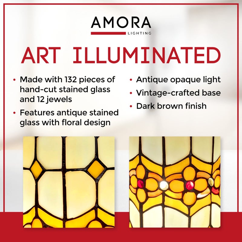 Amora Floral Decorative Desk Lamps - Tiffany Accent Lamp with Mosaic Lamp Shades - 11” Small Accent Table Lamps - Lamp Bedside Table - Image 4