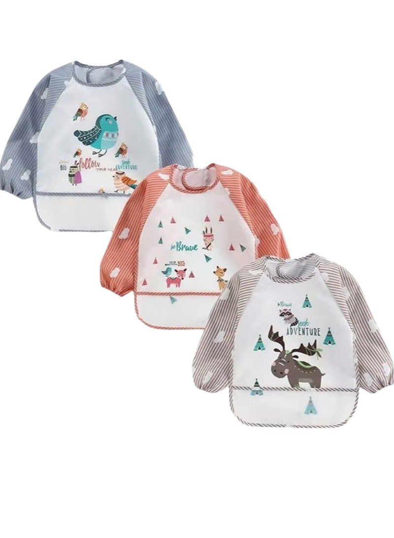 MARHABABY 3 Pack Infant Toddler Baby Waterproof Sleeved Bib Art Smock Apron 1 - 4 Years - Image 1