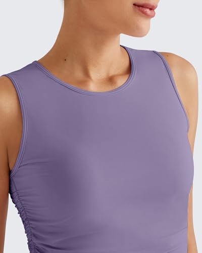 G4Free Athletic Tops for Women Slim Sleeveless High Neck Workout Crop Tanks Soft Running Shirt Gym Activewear Gray PurpleL - Image 3