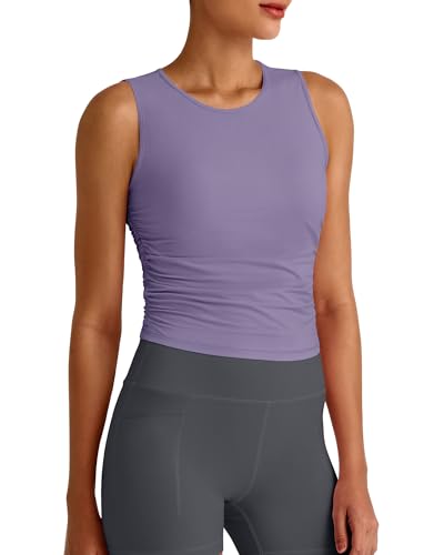 G4Free Athletic Tops for Women Slim Sleeveless High Neck Workout Crop Tanks Soft Running Shirt Gym Activewear Gray PurpleL - Image 1