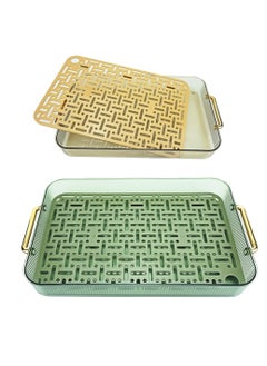 Excefore Double Layer Tea Tray Kitchen Tray, 2 Pcs Dish Drain Tray, Tableware Drying Tray, Household Draining Plate, Suitable for Entertaining,Eating, Water Drip Tray for Cup, Plate,Fruit, Bathroom (Green)  - Image 1