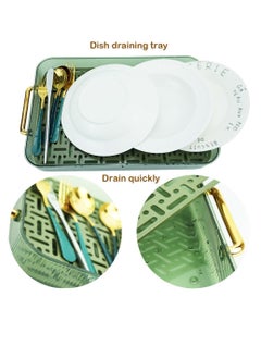 Excefore Double Layer Tea Tray Kitchen Tray, 2 Pcs Dish Drain Tray, Tableware Drying Tray, Household Draining Plate, Suitable for Entertaining,Eating, Water Drip Tray for Cup, Plate,Fruit, Bathroom (Green)  - Image 4