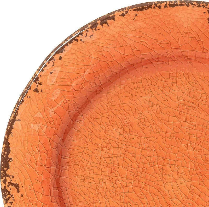LEHAHA Melamine SaladDessert Plates Crackled Design Plates Set of 6 9 inch Small Dinner Plates Modern Rustic Kitchen Serving Dishes for Party Picnic and Camping Use Orange - Image 3