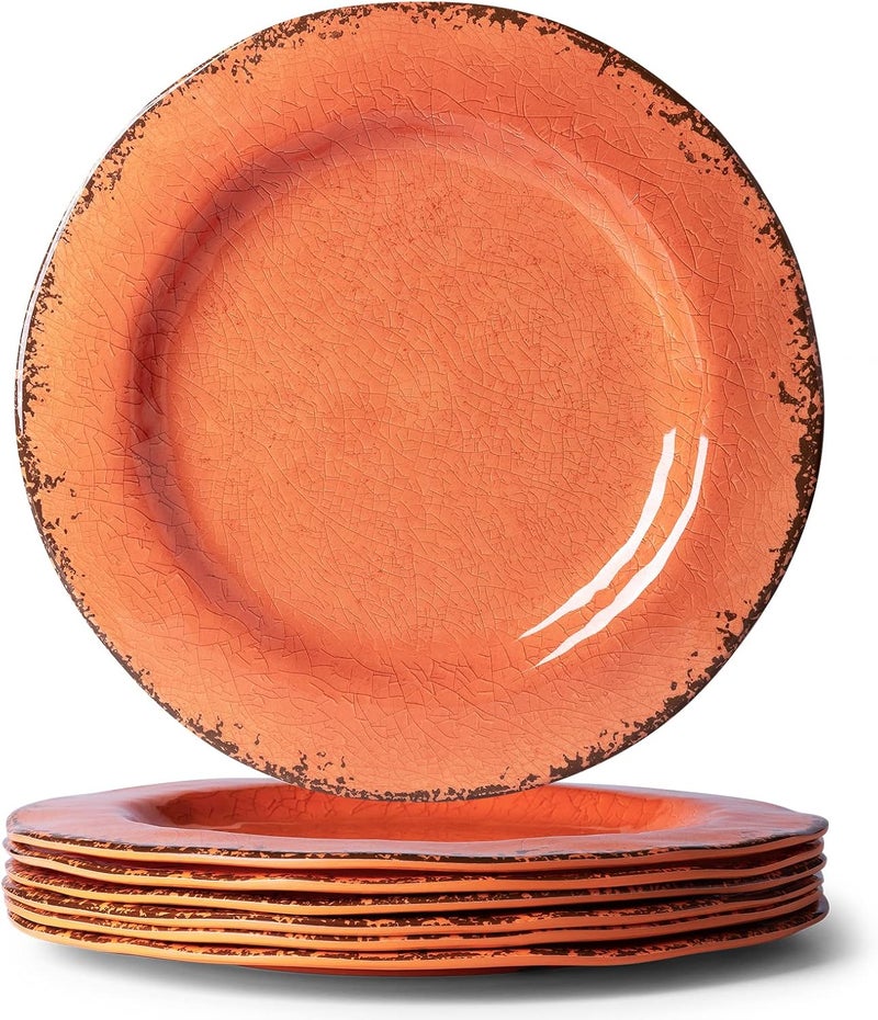 LEHAHA Melamine SaladDessert Plates Crackled Design Plates Set of 6 9 inch Small Dinner Plates Modern Rustic Kitchen Serving Dishes for Party Picnic and Camping Use Orange - Image 1