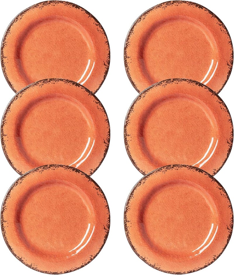 LEHAHA Melamine SaladDessert Plates Crackled Design Plates Set of 6 9 inch Small Dinner Plates Modern Rustic Kitchen Serving Dishes for Party Picnic and Camping Use Orange - Image 2