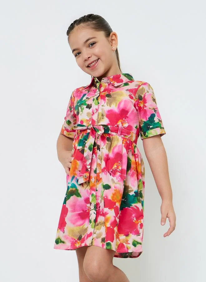 Styli Girls Floral Print Shirt Dress