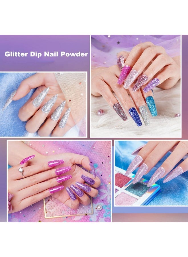 wakaniya - Nail Dip Powder Kit 8 Colors Glitter Purple Galaxy Nails Powder Set With Liquids Base Top Coat Nail Remover Pads Dip Nails Starter Kit With Everything For Beginners - Image 1