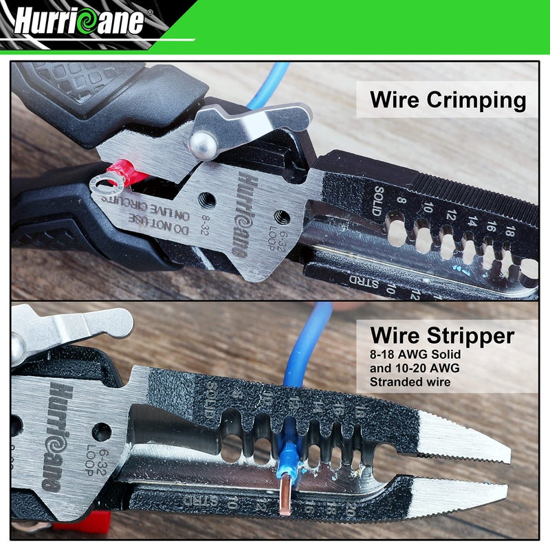 HURRICANE 6-in-1 Wire Stripper Tool, Wire Strippers, Crimping Tool, Wire Cutter Stripping Tool, Multifunctional Electrical Pliers for Cable Stripper, Wire Crimper(8-18 AWG Solid, 10-20 AWG Stranded) - Image 5