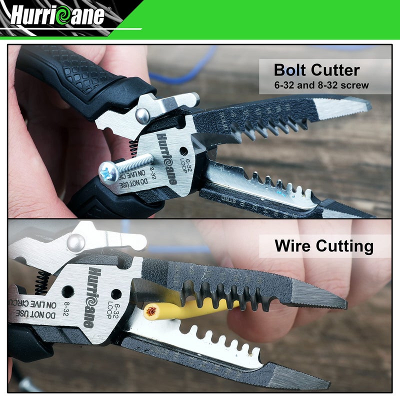 HURRICANE 6-in-1 Wire Stripper Tool, Wire Strippers, Crimping Tool, Wire Cutter Stripping Tool, Multifunctional Electrical Pliers for Cable Stripper, Wire Crimper(8-18 AWG Solid, 10-20 AWG Stranded) - Image 4