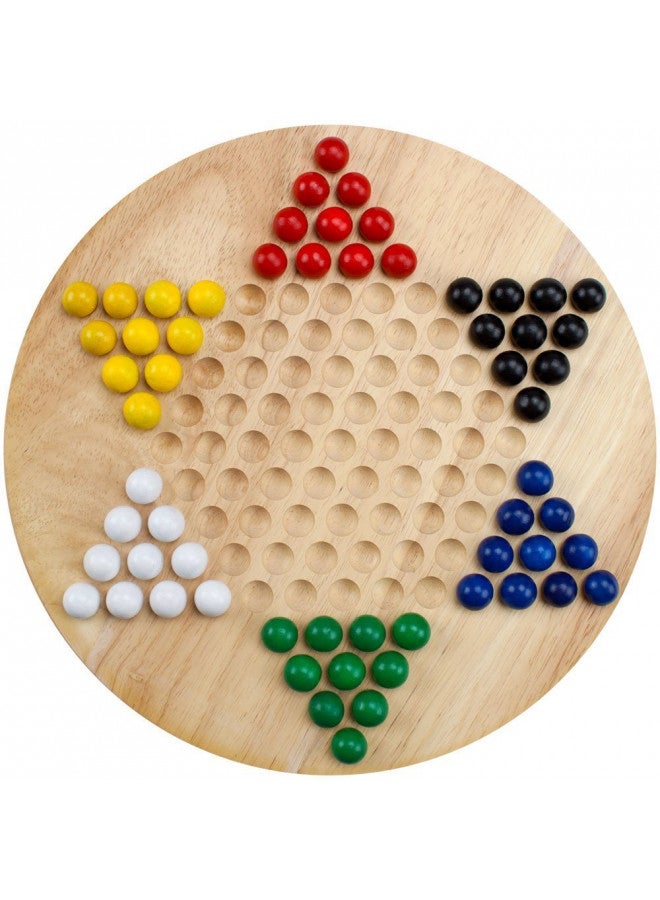 Brybelly Chinese Checkers Game Set with 11.5 in Natural Wood Checkers Board | 60 Wood Marbles in 6 Bright Colors for Adults, Boys and Girls Game Playing - Image 1