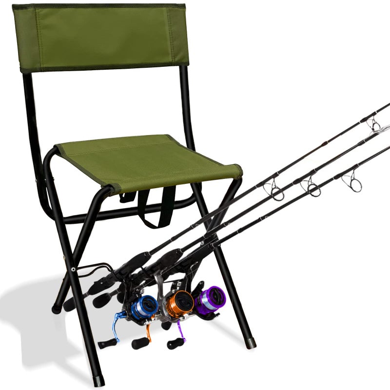 LEADALLWAY LEADALLWAY Folding Fishing Chair with Rod HolderGreen 