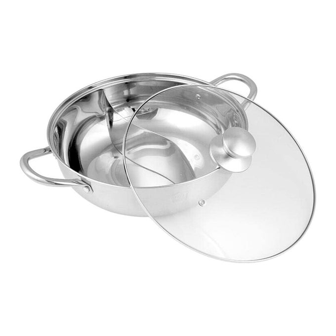 304 STAINLESS STEEL HOT POT WITH DIVIDER POT WITH GLASS LID FOOD GRADE STEEL HOT POT WITH DIVIDER AND GLASS LID PERFECT FOR SHABU SHABU MULTIPURPOSE STEEL COOKING POT