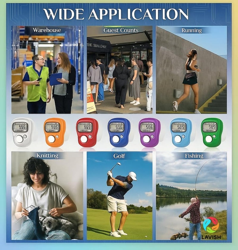 LAVISH Digital Tasbeeh Finger Counter Pack of 12 | 5-Digit LED Tally Clicker with Ring Holder | Electronic Hand Counter for Prayer, Zikr, Exercise, Golf, Knitting & Lap Tracking | Portable & Easy to Use - Image 5