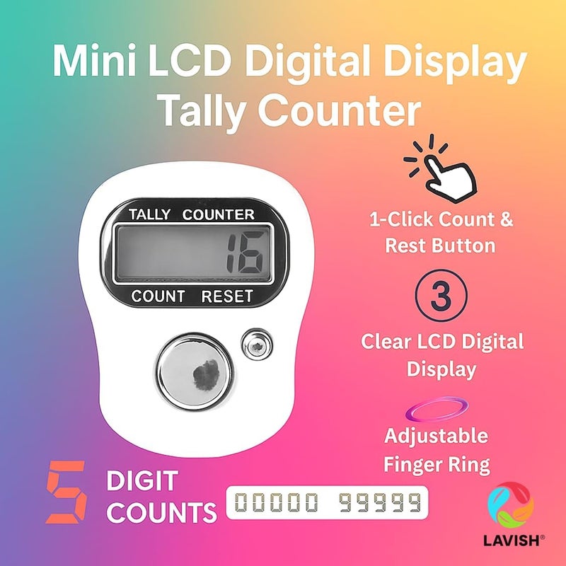 LAVISH Digital Tasbeeh Finger Counter Pack of 12 | 5-Digit LED Tally Clicker with Ring Holder | Electronic Hand Counter for Prayer, Zikr, Exercise, Golf, Knitting & Lap Tracking | Portable & Easy to Use - Image 4