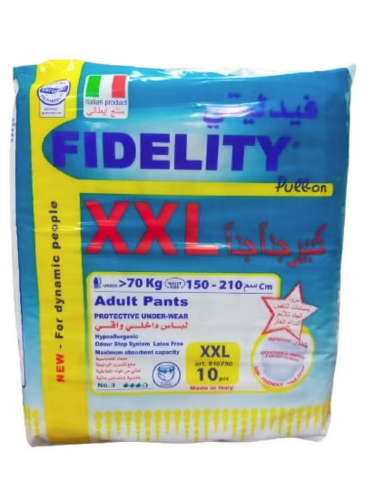 فيديليتي سروال داخلي واقي للبالغين، سهل الارتداء، مقاس XXL، وزن أكبر من 70 كجم، طول 150 × 210 سم، 10 قطع - Image 1